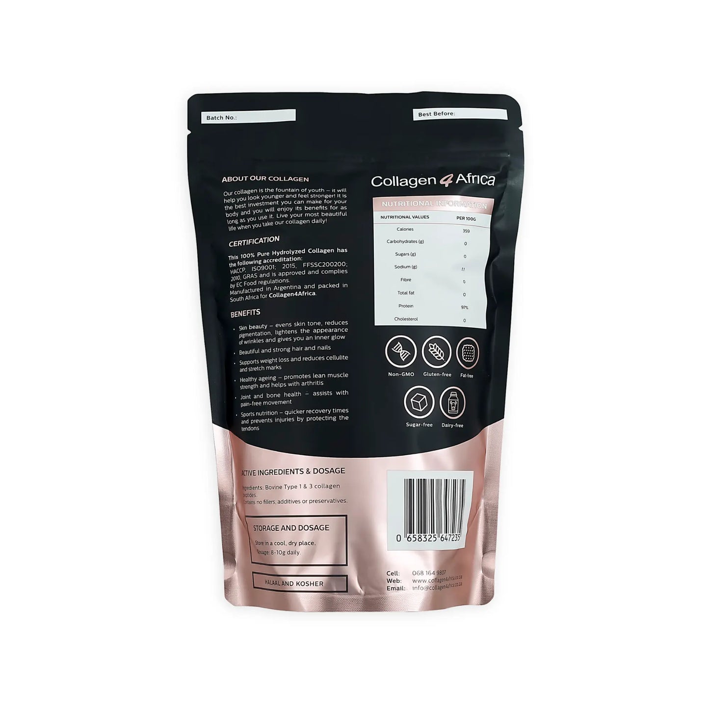 500g Pure Hydrolysed Bovine Collagen powder Collagen4Africa