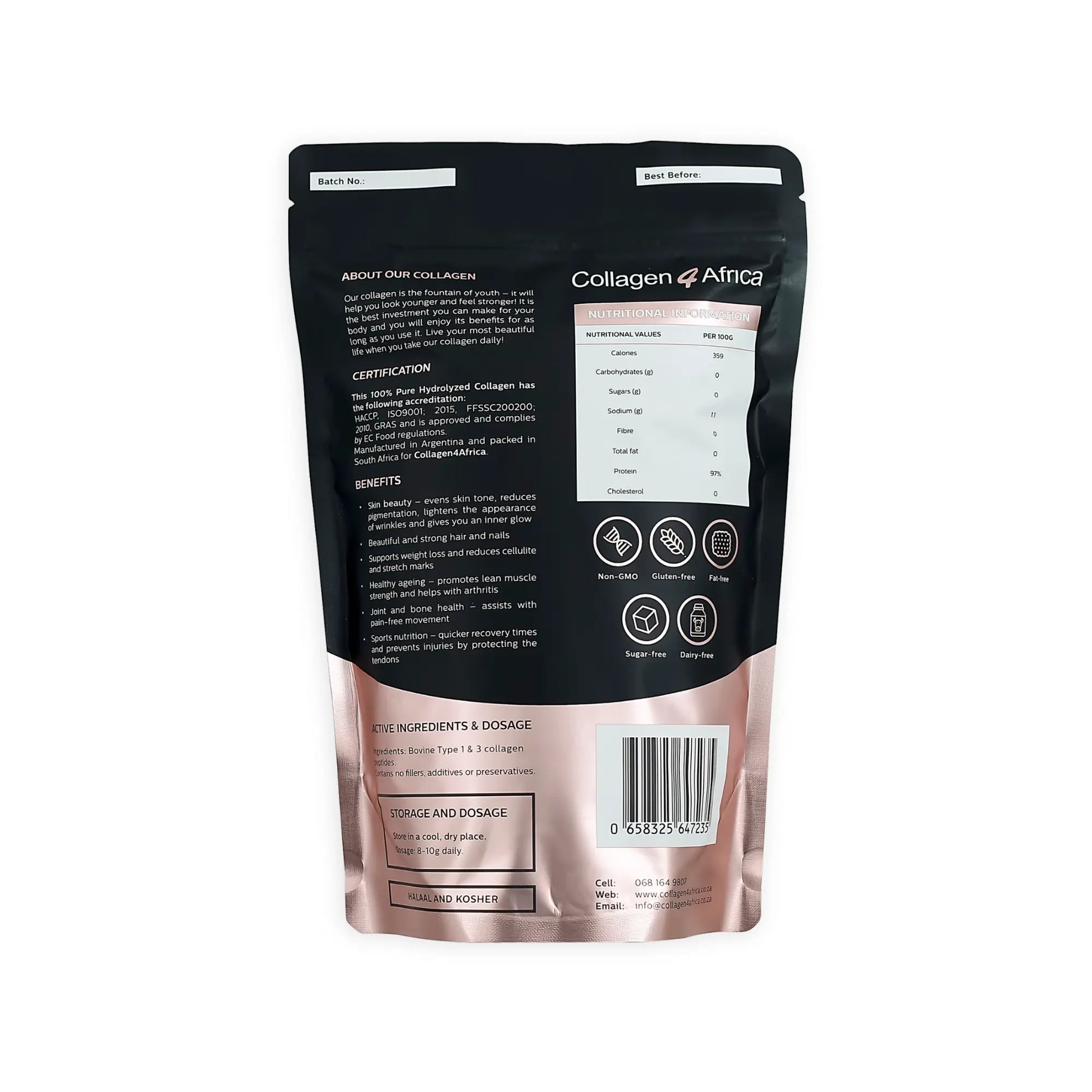 500g Pure Hydrolysed Bovine Collagen powder Collagen4Africa