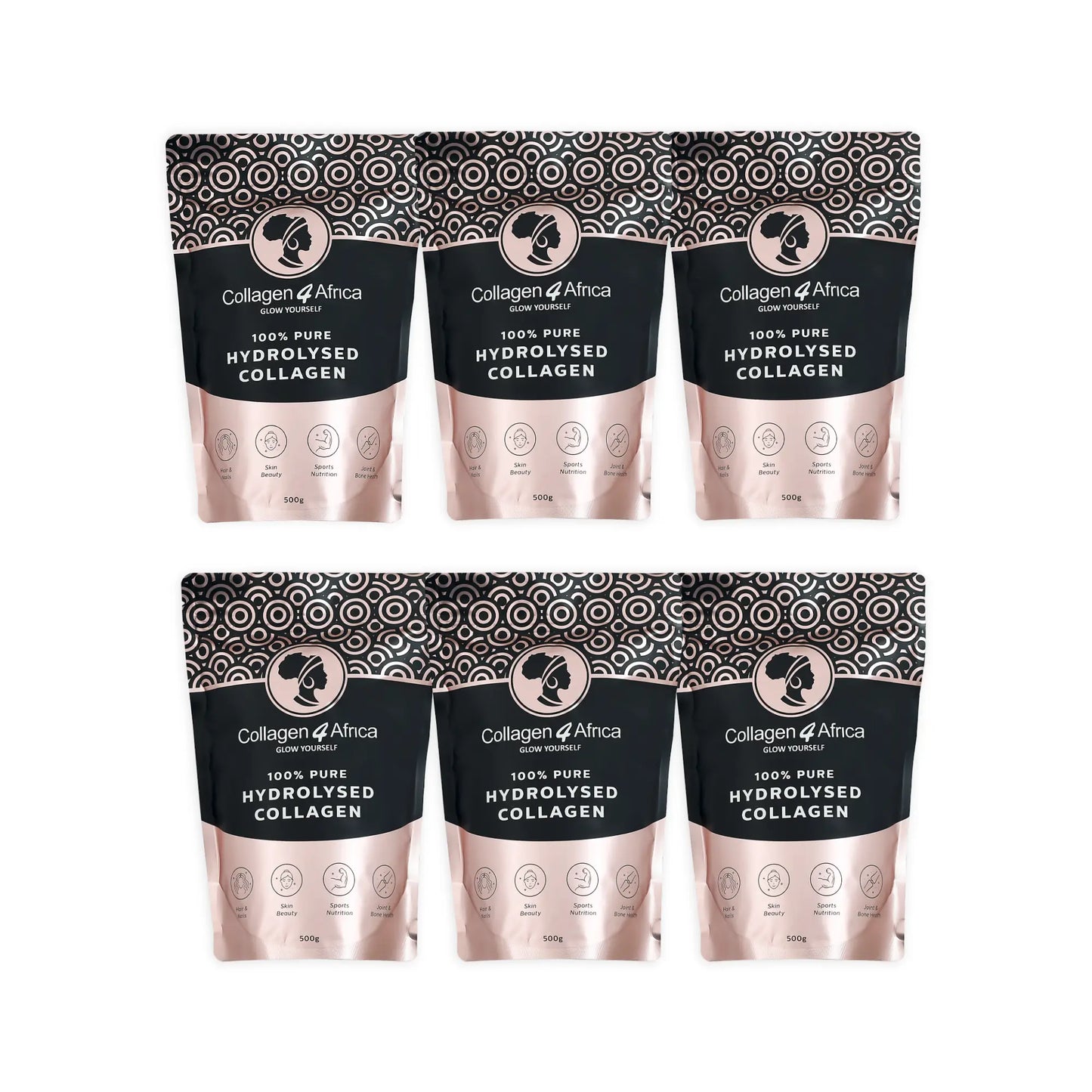 3Kg Pure Hydrolysed Bovine Collagen Powder (6x500g) Collagen4Africa