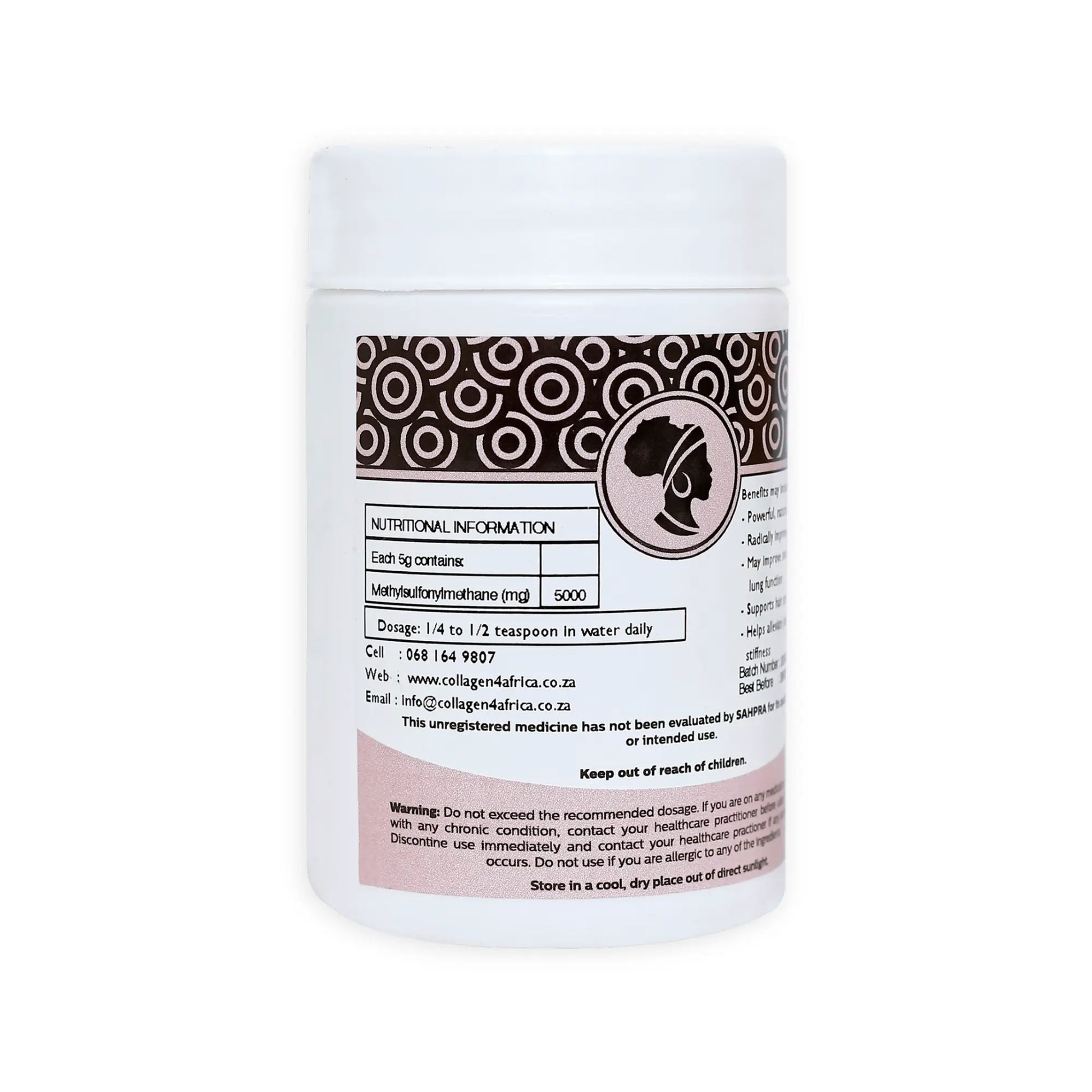 MSM Powder 100g Starter Tub Collagen4Africa
